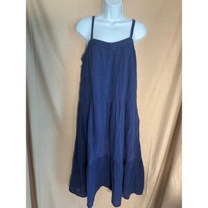 Unbranded Tiered Gauze Sun Dress Womens Navy Blue Good Adjustable Straps Mid